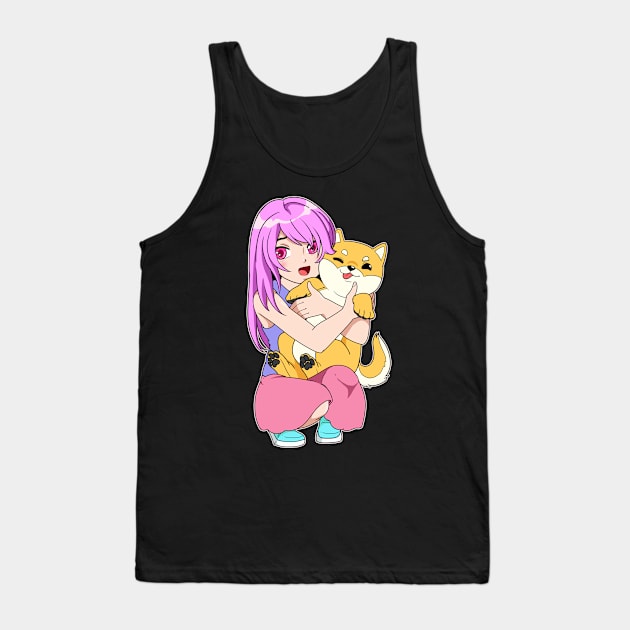 Graphic Novel Anime Girl And Dog Gift Manga Kawaii Print Tank Top by Linco